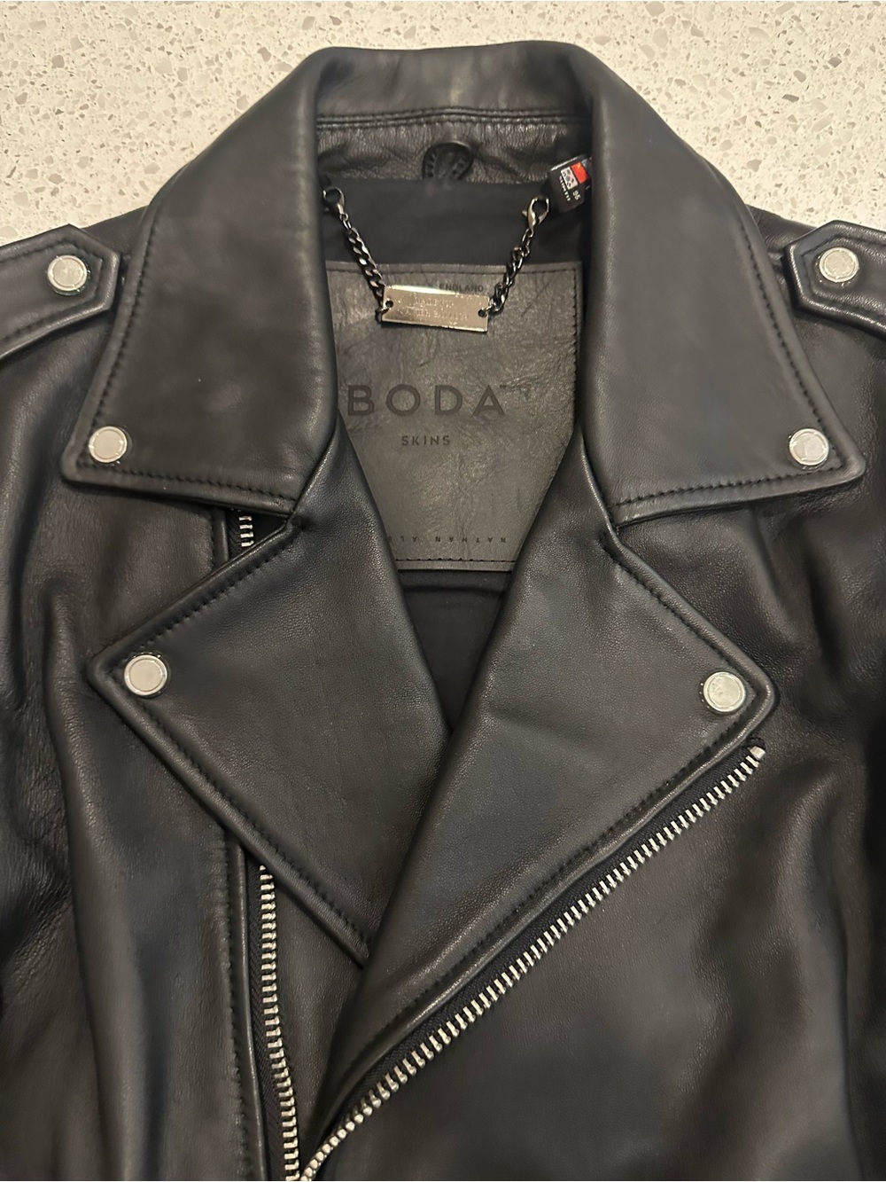Boda Skins Men’s Black Leather Bomber-Style Moto Jacket